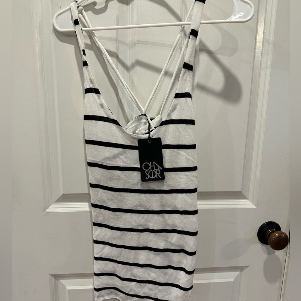 Chaser medium white striped tank top shirt